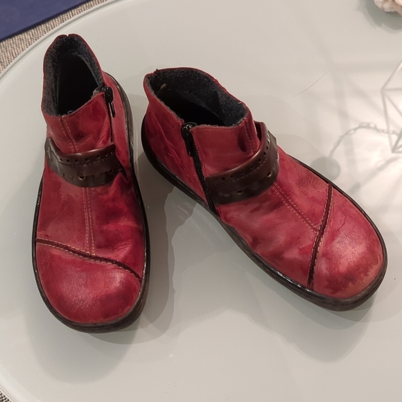 Rieker Shoes - Rieker Red Leather booties with zips size 10